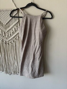 lululemon athletica Taupe and White Plaid High Neck Align Dress